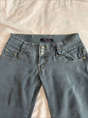 Low rise Y2K Miss One Grey Bow Skinny Jeans